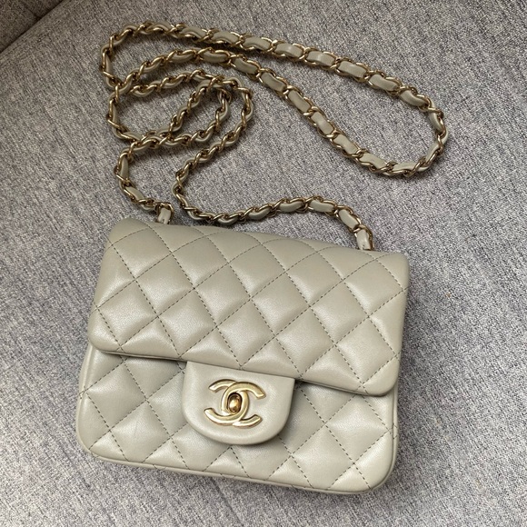 100% authentic Chanel Lambskin Quilted Mini Square Flap Grey - Picture 3 of 6